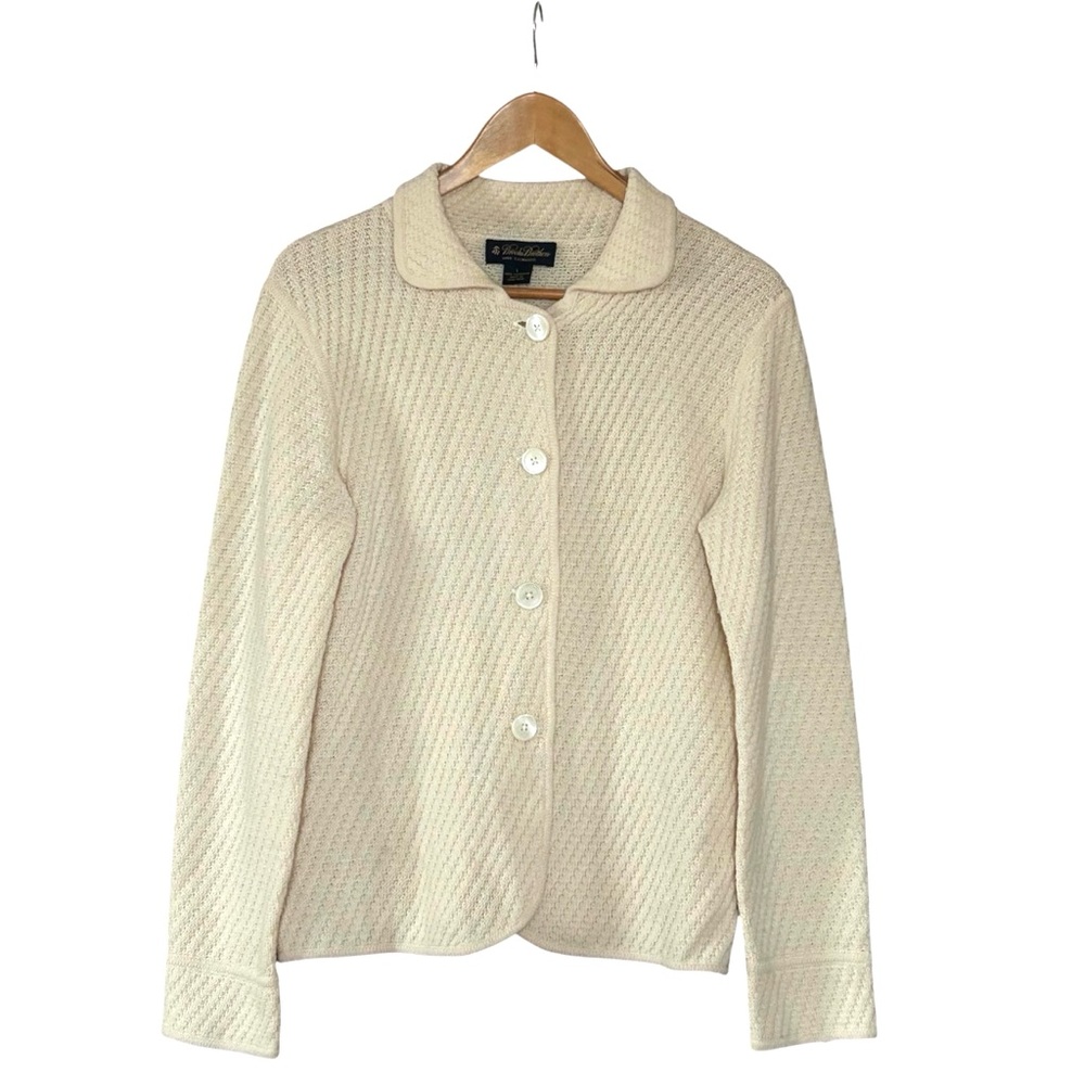 Brooks Brothers Pure Cashmere Cream Button Long Sleeve Cardigan Sweater Large